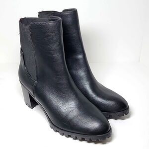 Modern Rebel Duke Biker Chelsea Moto Boots Black Faux Leather Calf Sz 10